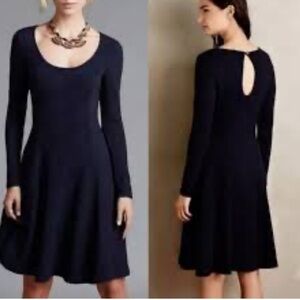 Anthropologie Maeve Sasha Long Sleeve textured Navy Dress